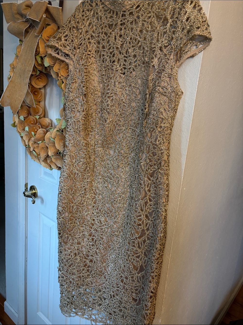 Premier Amour Metallic Gold Lined Polyester Dress Size 14